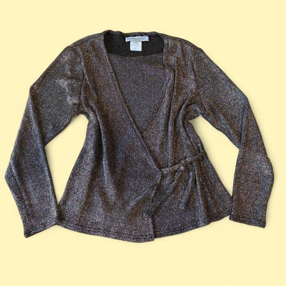 🥂 Leslie Fay Scott Vintage Metallic Gold Long Sleeve Wrap Top